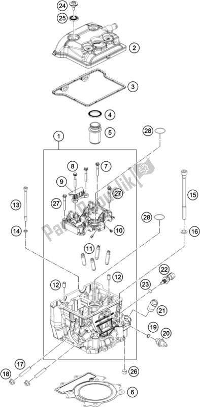All parts for the Cylinder Head of the KTM 390 Duke,orange-B. D. 2020