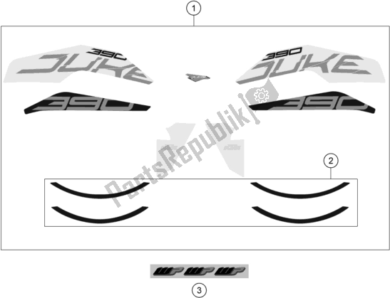Tutte le parti per il Decalcomania del KTM 390 Duke,orange-B. D. 2020