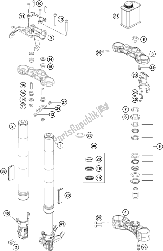 Toutes les pièces pour le Fourche Avant, Triple Serrage du KTM 390 Duke,orange-B. D. 2020