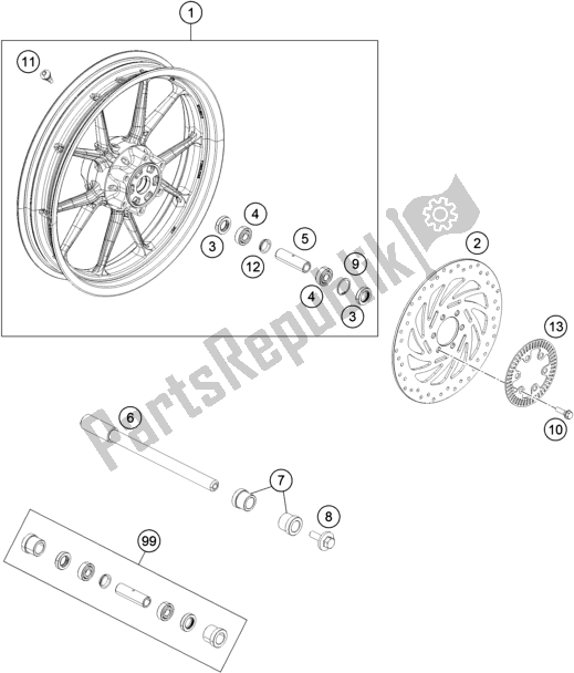 All parts for the Front Wheel of the KTM 390 Duke,orange-B. D. 2020