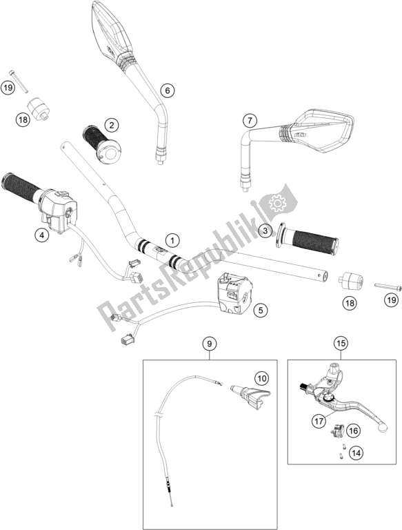 All parts for the Handlebar, Controls of the KTM 390 Duke,orange-B. D. 2020