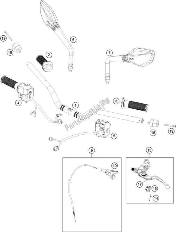 Todas las partes para Manillar, Controles de KTM 390 Duke,orange-B. D. 2020