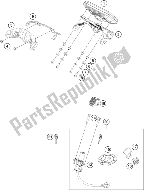 Todas las partes para Instrumentos / Sistema De Bloqueo de KTM 390 Duke,orange-B. D. 2020