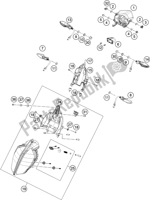 Todas as partes de Sistema De Luz do KTM 390 Duke,orange-B. D. 2020