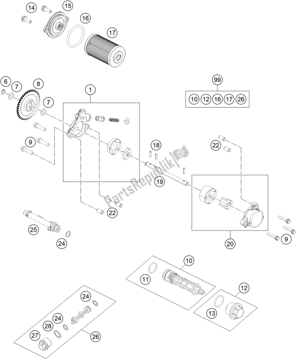 All parts for the Lubricating System of the KTM 390 Duke,orange-B. D. 2020