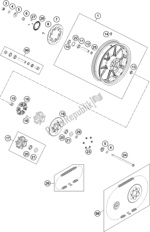 All parts for the Rear Wheel of the KTM 390 Duke,orange-B. D. 2020