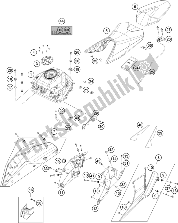 All parts for the Tank, Seat of the KTM 390 Duke,orange-B. D. 2020