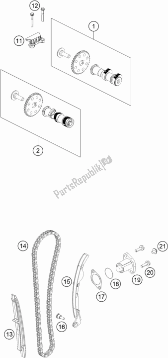 All parts for the Timing Drive of the KTM 390 Duke,orange-B. D. 2020