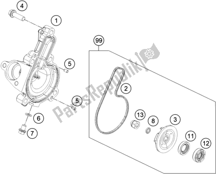 All parts for the Water Pump of the KTM 390 Duke,orange-B. D. 2020