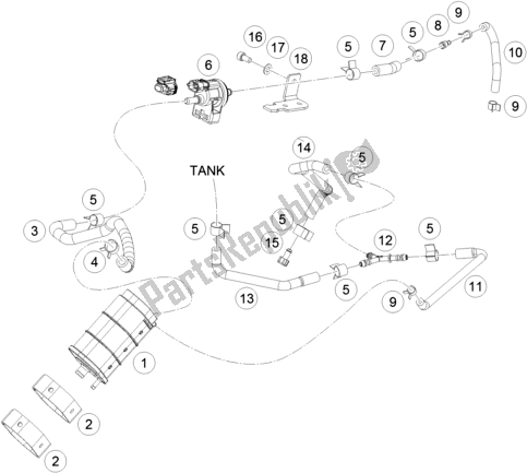 All parts for the Evaporative Canister of the KTM 390 Duke,orange-CKD 17 2017