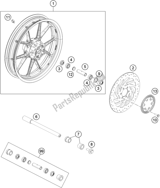 Toutes les pièces pour le Roue Avant du KTM 390 Duke,orange-CKD 17 2017