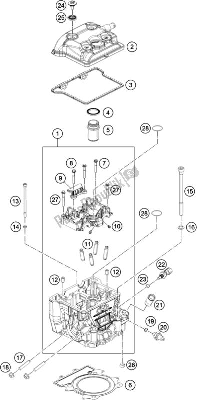 All parts for the Cylinder Head of the KTM 390 Duke Orange B. D. 17 2017