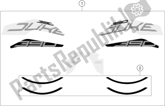 All parts for the Decal of the KTM 390 Duke Orange B. D. 17 2017