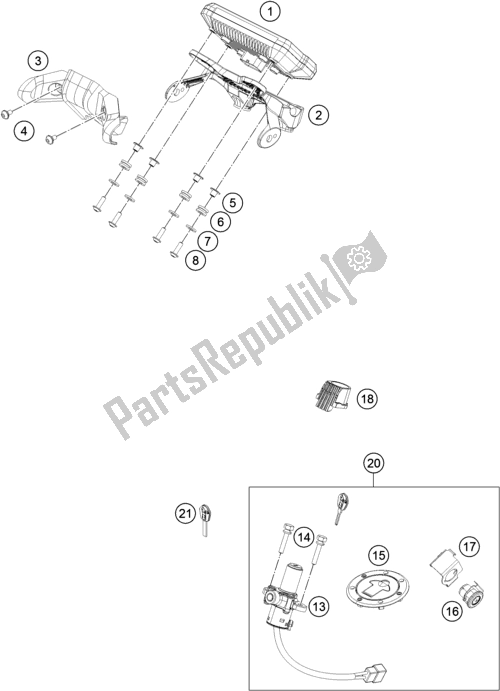Tutte le parti per il Strumenti / Sistema Di Blocco del KTM 390 Duke Orange B. D. 17 2017