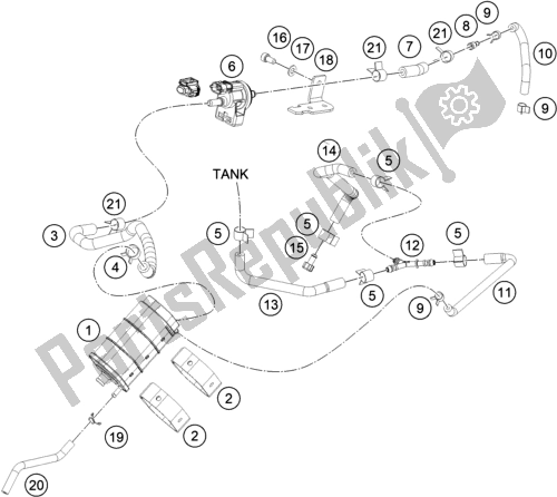 All parts for the Evaporative Canister of the KTM 390 Duke,silver-B. D. 2021