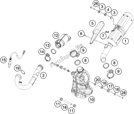 All parts for the Exhaust System of the KTM 390 Duke,silver-B. D. 2021