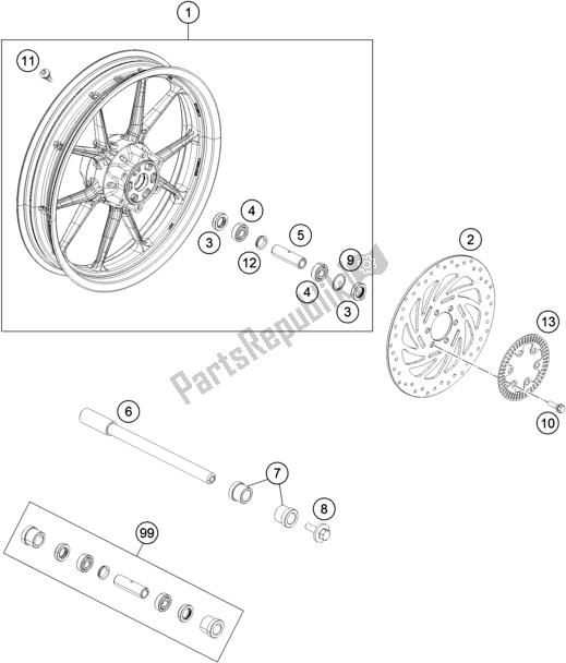 Toutes les pièces pour le Roue Avant du KTM 390 Duke,silver-B. D. 2021