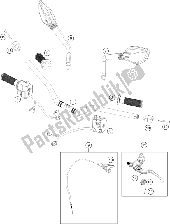 Toutes les pièces pour le Guidon, Commandes du KTM 390 Duke,silver-B. D. 2021