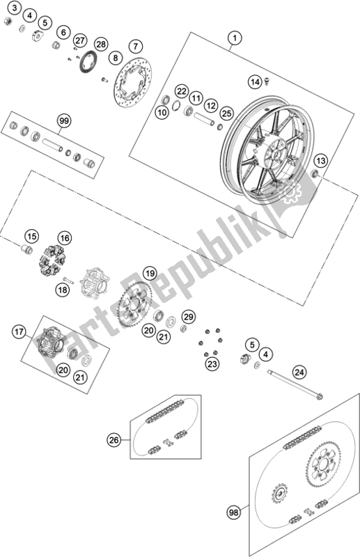 Toutes les pièces pour le Roue Arrière du KTM 390 Duke,silver-B. D. 2021