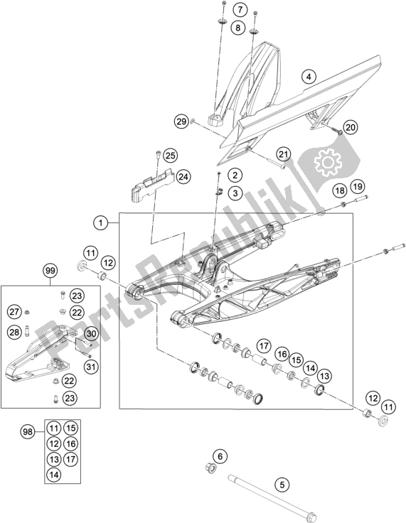 Toutes les pièces pour le Bras Oscillant du KTM 390 Duke,silver-B. D. 2021