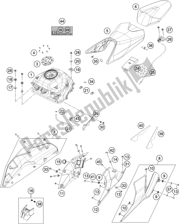 Toutes les pièces pour le Réservoir, Siège du KTM 390 Duke,silver-B. D. 2021
