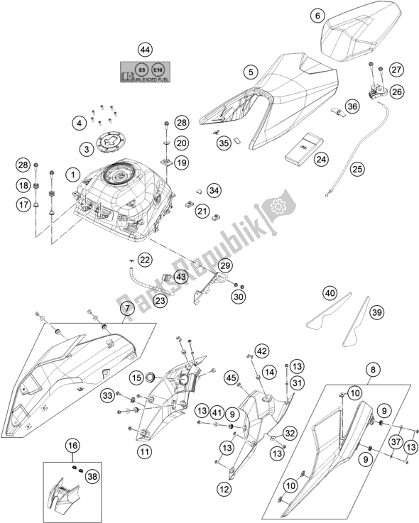 Toutes les pièces pour le Réservoir, Siège du KTM 390 Duke,silver-B. D. 2021