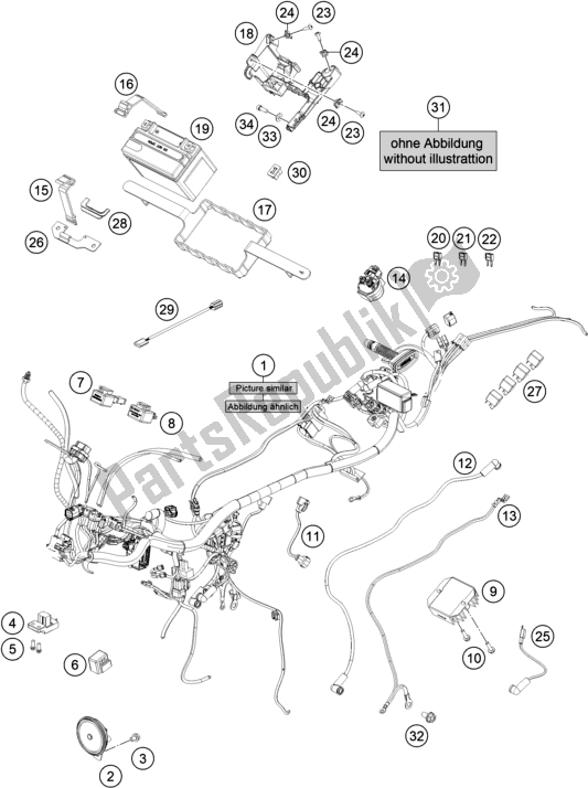 All parts for the Wiring Harness of the KTM 390 Duke,silver-B. D. 2021