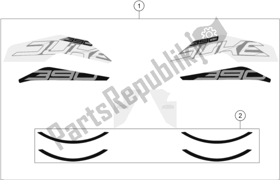 Todas las partes para Etiqueta de KTM 390 Duke,white-B. D. 2018