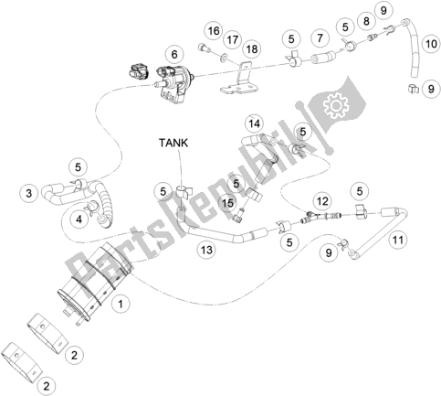 All parts for the Evaporative Canister of the KTM 390 Duke,white-B. D. 2018