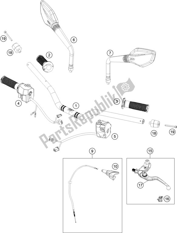 Todas las partes para Manillar, Controles de KTM 390 Duke,white-B. D. 2018