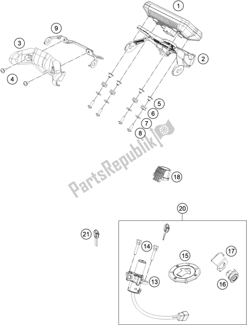 Toutes les pièces pour le Instruments / Système De Verrouillage du KTM 390 Duke,white-B. D. 2018