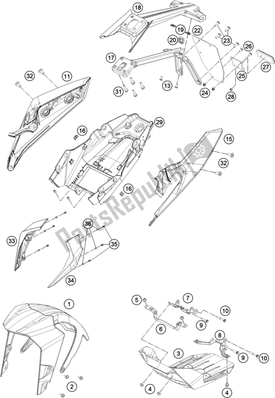 All parts for the Mask, Fenders of the KTM 390 Duke,white-B. D. 2018