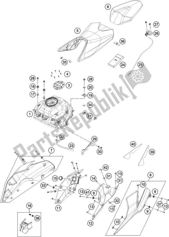 Todas las partes para Tanque, Asiento de KTM 390 Duke,white-B. D. 2018