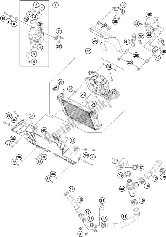 All parts for the Cooling System of the KTM 390 Duke,white,-B. D. 2019