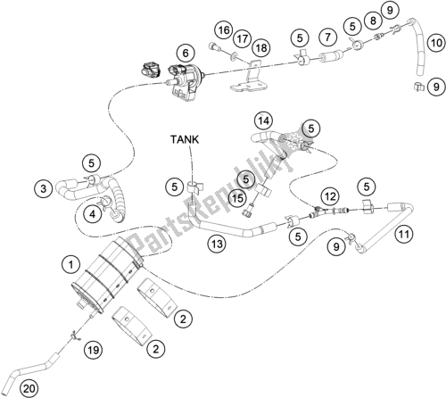 All parts for the Evaporative Canister of the KTM 390 Duke,white,-B. D. 2019