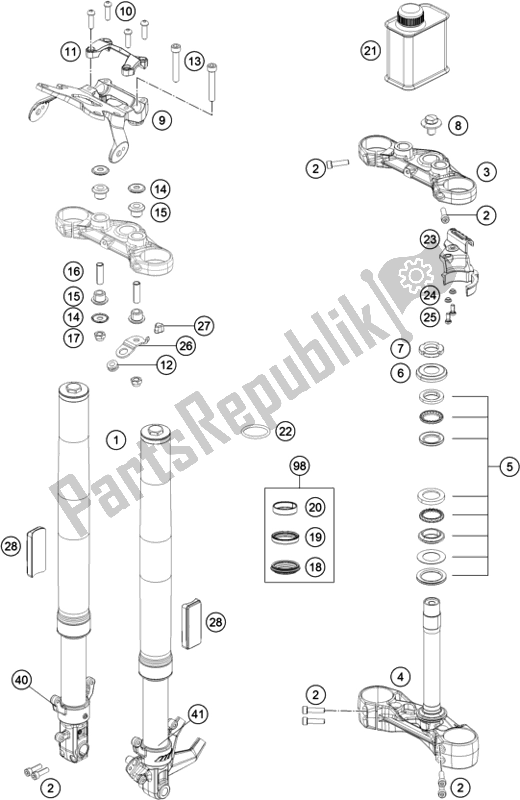 Todas las partes para Horquilla Delantera, Triple Abrazadera de KTM 390 Duke,white,-B. D. 2019