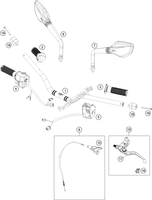 Todas as partes de Guiador, Controles do KTM 390 Duke,white,-B. D. 2019