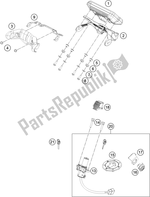 Alle onderdelen voor de Instrumenten / Sluitsysteem van de KTM 390 Duke,white,-B. D. 2019