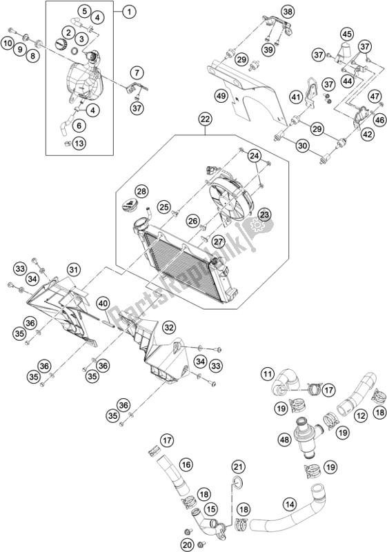 Alle onderdelen voor de Koelsysteem van de KTM 390 Duke,white-B. D. 2020