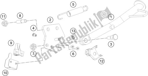 Alle onderdelen voor de Zij- / Middenstandaard van de KTM 390 Duke,white-B. D. 2020
