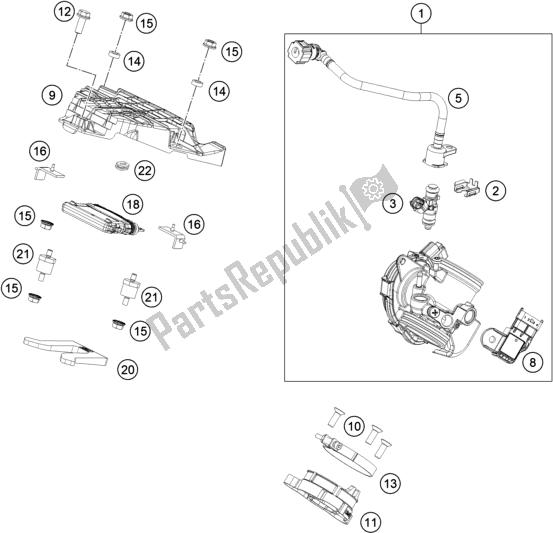 All parts for the Throttle Body of the KTM 390 Duke,white-B. D. 2020