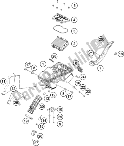 All parts for the Air Filter of the KTM 390 Duke,white-B. D. 2021