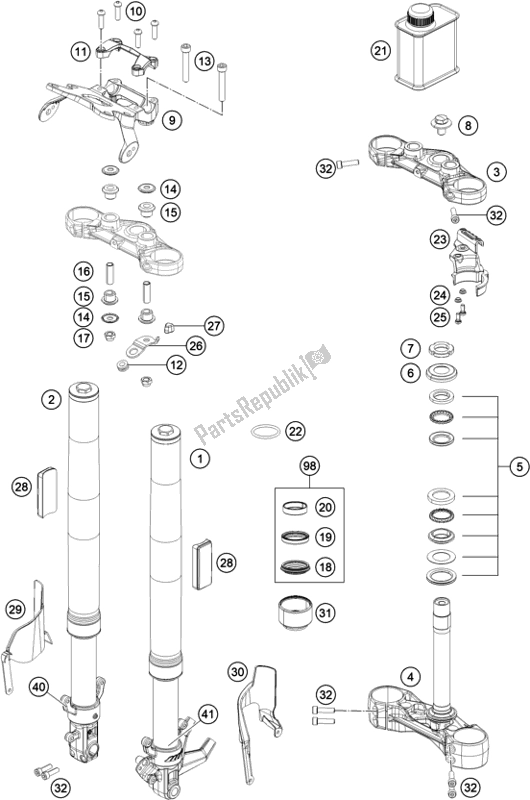 Toutes les pièces pour le Fourche Avant, Triple Serrage du KTM 390 Duke,white-B. D. 2021