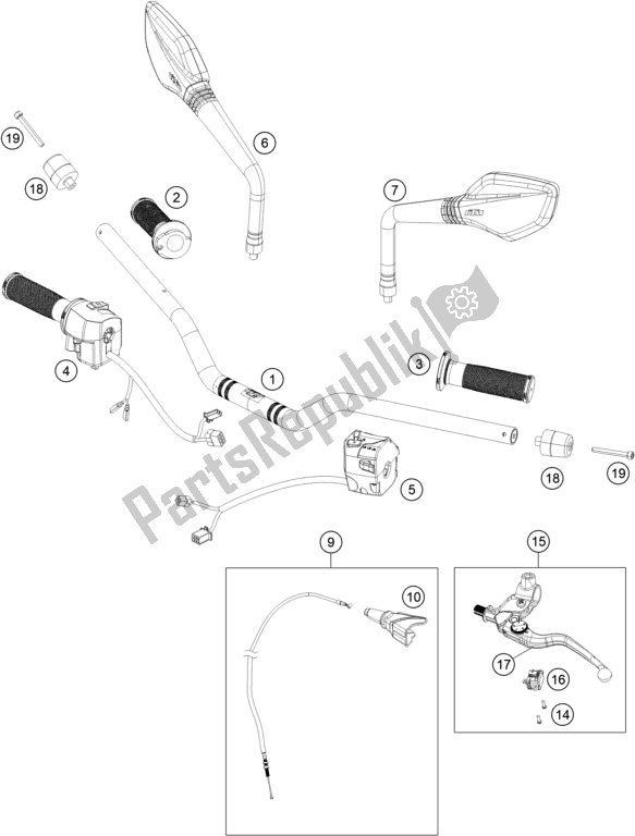 All parts for the Handlebar, Controls of the KTM 390 Duke,white-B. D. 2021