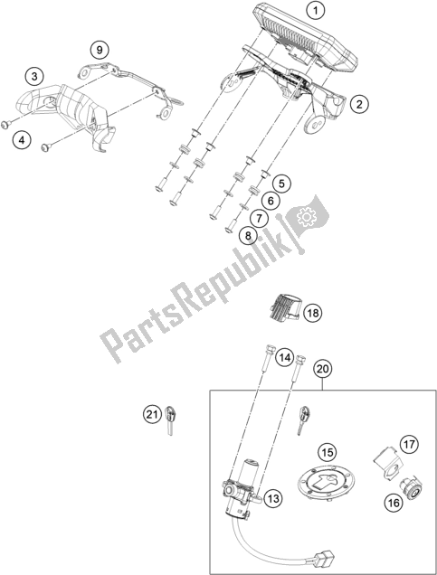 Todas as partes de Instrumentos / Sistema De Bloqueio do KTM 390 Duke,white-B. D. 2021