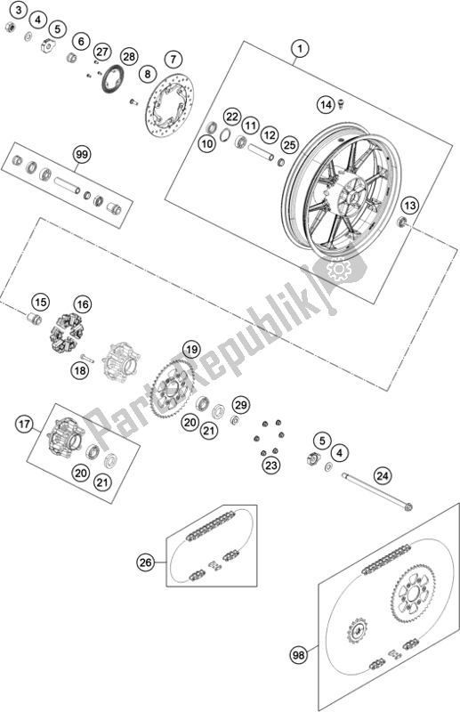 Todas las partes para Rueda Trasera de KTM 390 Duke,white-B. D. 2021