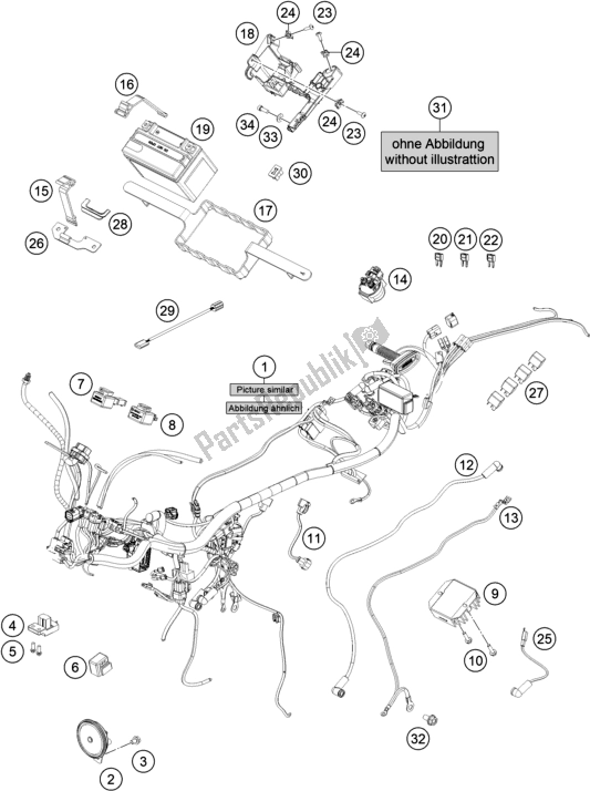 Alle onderdelen voor de Kabelboom van de KTM 390 Duke,white-B. D. 2021