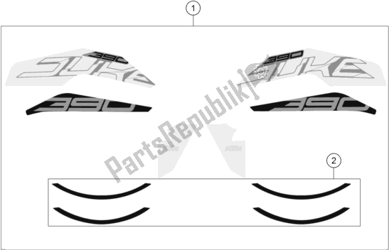 Tutte le parti per il Decalcomania del KTM 390 Duke,white-CKD 17 2017