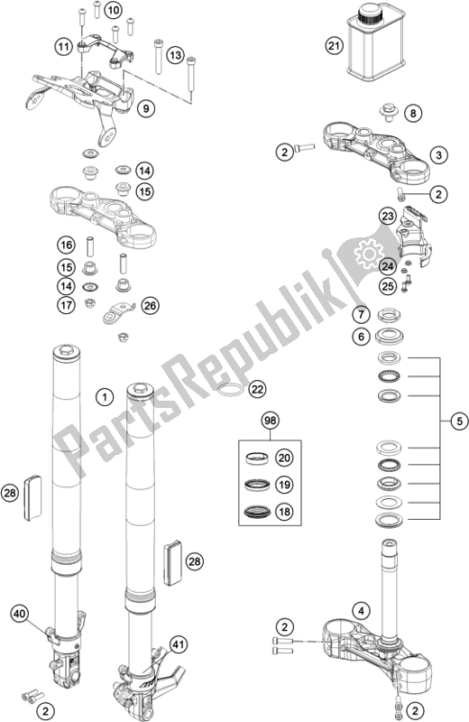 Tutte le parti per il Forcella Anteriore, Pinza Tripla del KTM 390 Duke,white-CKD 17 2017