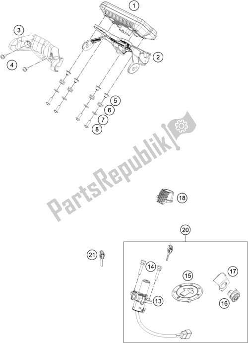 Toutes les pièces pour le Instruments / Système De Verrouillage du KTM 390 Duke,white-CKD 17 2017